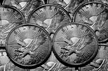 Wealth and Riches represented by silver American coinsの写真素材