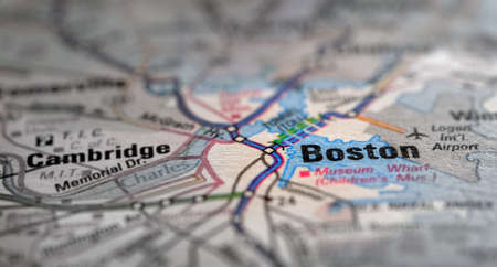 Travel to locations on map views paper destinations Bostonの写真素材