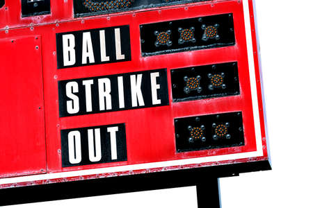 Red baseball scoreboard for keeping track of ball strike outの写真素材