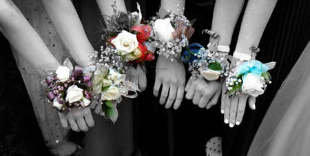 Girls with Corsage Flowers for Prom Dresses Beautifulの写真素材