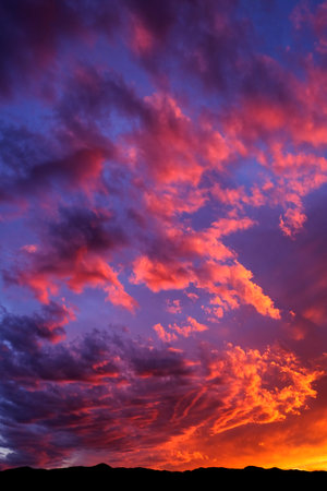 Amazing Colorful sunset or sunrise sky with orange pink purple and blue dramaticの写真素材
