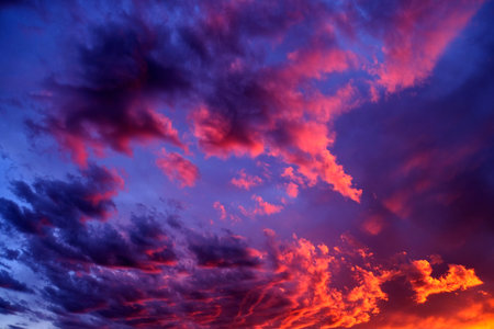 Amazing Colorful sunset or sunrise sky with orange pink purple and blue dramatic