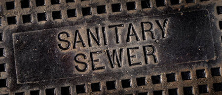 Sanitary sewer man hole cover iron lid with texture and grungeの写真素材