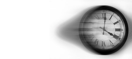 Old vintage clock with blurred motion speed speeding through time