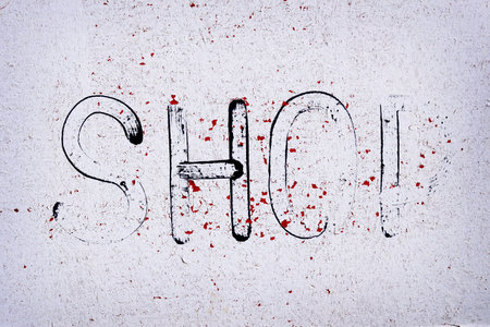 Old textured weathered sign for shopping word shopの写真素材