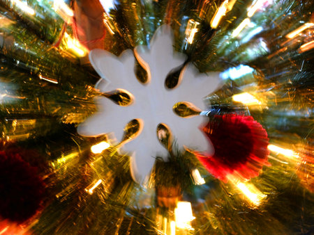 Christmas tree star decoration with zoom motionの写真素材
