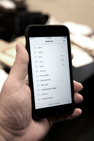 Smartphone hand held technology email for communicationの写真素材