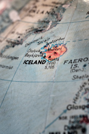 Globe of the Earth with a view looking at Icelandの写真素材