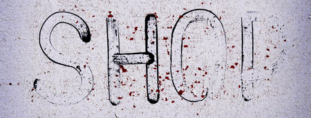 Old textured weathered sign for shopping word shopの写真素材