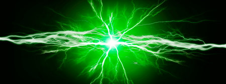 Pure energy and electricity with green powerful bolts power backgroundの写真素材