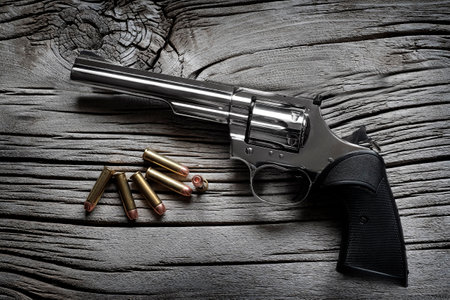 Handguns or pistols on old wood texture weapons for self defenseの写真素材