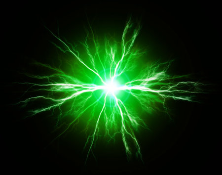 Explosion of pure power and electricity in the dark plasma bolts of shocking energyの写真素材