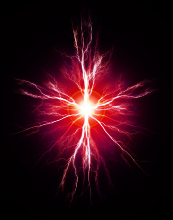 Explosion of pure power and electricity in the dark plasma bolts of shocking energyの写真素材