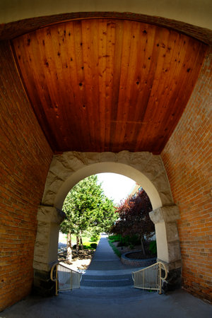 Swanson hall or alumni arch at Idaho State University ISU Pocatelloの写真素材