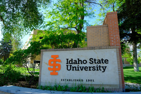 Idaho State University ISU sign in Pocatello Idaho college of higher educationの写真素材