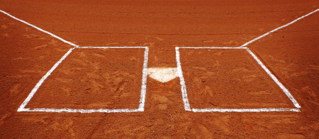 Baseball base or plat white against a dark dirt for competition and playing gameの写真素材