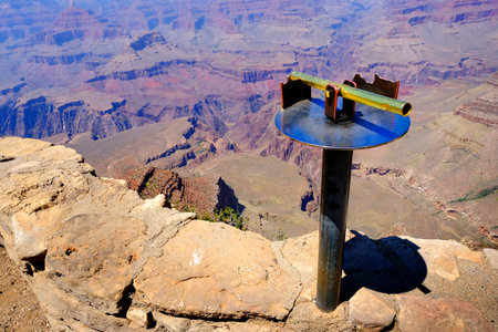 Brass telescope viewer for tourists at the Grand Canyon in South Rim areaの写真素材
