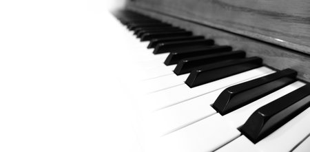 Closeup of piano keys black and white for playing music and entertainingの写真素材