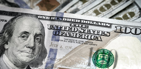 Hundred Dollar Bills American money United States denomination wealth cash purchasing power economyの写真素材