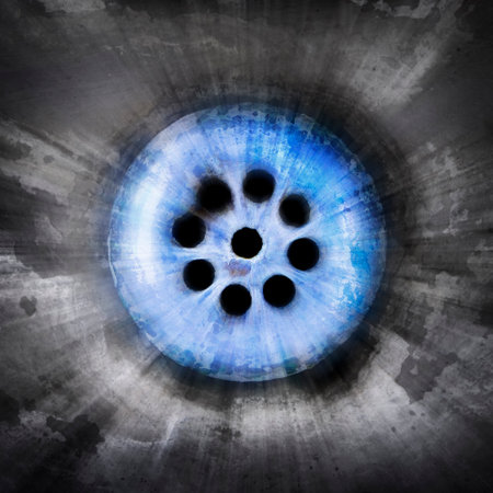 Zoom in onto weathered and stained drain in sink hard water textureの写真素材