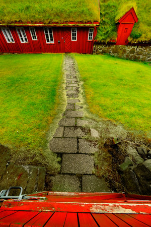 Detail of Faroe Island red city buildingsの写真素材