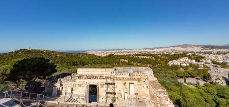 empty tourist free acropolis of Athens during lockdownの写真素材
