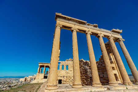 empty tourist free acropolis of Athens during lockdownの写真素材