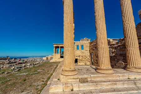 tourists free empty acropolis of Athen during covid pandemicの写真素材