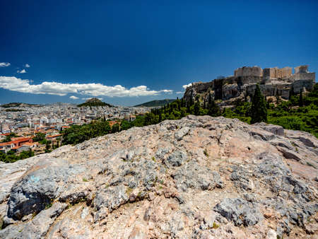 view of acropolis in Athens, empty during pandemicの写真素材