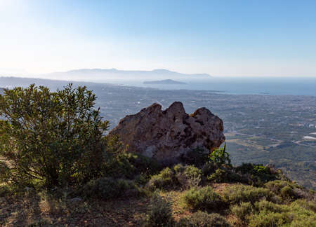view of CHania and Souda bay, hiking nature hills, in Crete, Greeceの写真素材