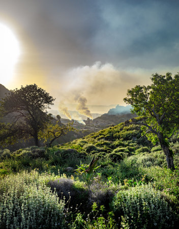 pollution air smoke chimney sky industrialの写真素材