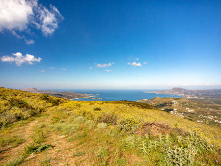 view of CHania and Souda bay, hiking nature hills, in Crete, Greeceの写真素材