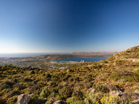view of CHania and Souda bay, hiking nature hills, in Crete, Greeceの写真素材