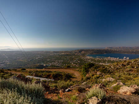 view of CHania and Souda bay, hiking nature hills, in Crete, Greeceの写真素材