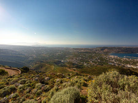 view of CHania and Souda bay, hiking nature hills, in Crete, Greeceの写真素材
