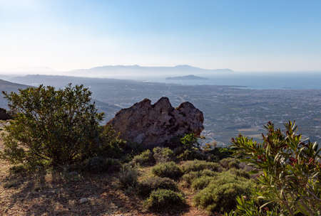 view of CHania and Souda bay, hiking nature hills, in Crete, Greeceの写真素材