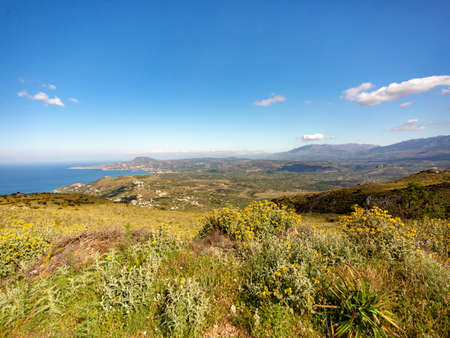 view of CHania and Souda bay, hiking nature hills, in Crete, Greeceの写真素材