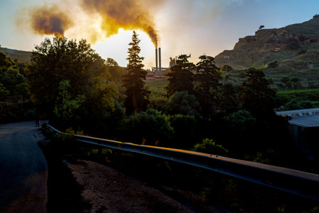 pollution air smoke chimney sky industrialの写真素材