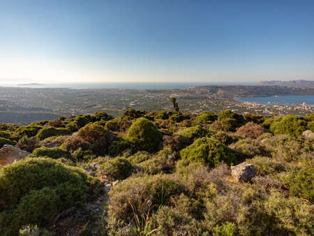 view of CHania and Souda bay, hiking nature hills, in Crete, Greeceの写真素材