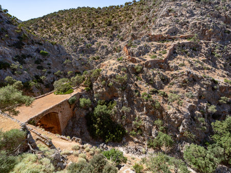 trail to abandonned monastery katholiko in Crete, Greeceの写真素材