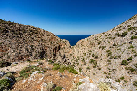 trail to abandonned monastery katholiko in Crete, Greeceの写真素材