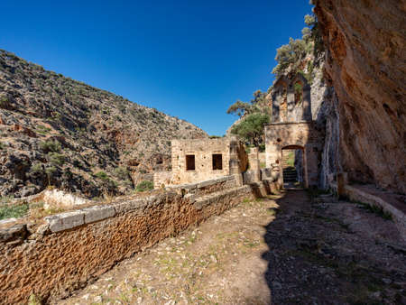 trail to abandonned monastery katholiko in Crete, Greeceの写真素材