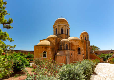 agia triada tzagaroli orthodox christian monastery in Crete, Greeceの写真素材
