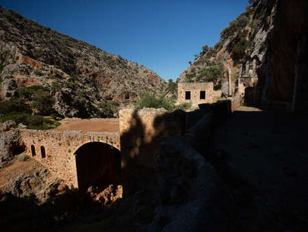 trail to abandonned monastery katholiko in Crete, Greeceの写真素材