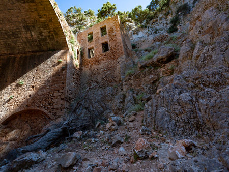trail to abandonned monastery katholiko in Crete, Greeceの写真素材