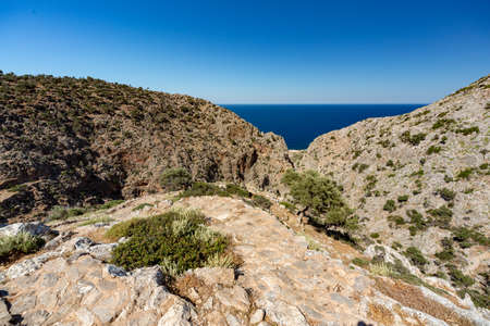trail to abandonned monastery katholiko in Crete, Greeceの写真素材