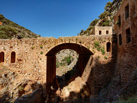 trail to abandonned monastery katholiko in Crete, Greeceの写真素材