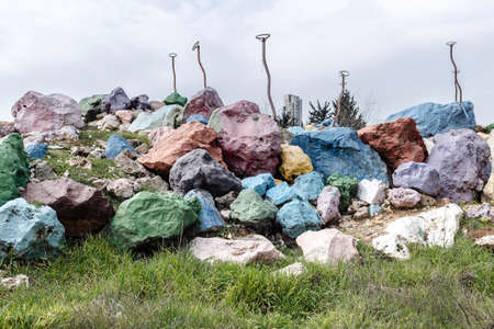 A pile of stones on a hillsideの写真素材