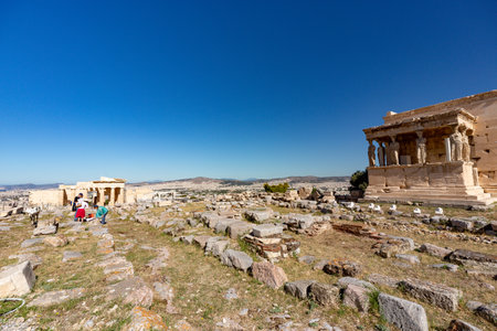 empty tourist free acropolis of Athens during lockdownのeditorial素材