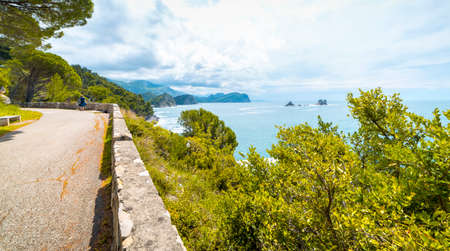 Panoramic view of the coast of the island of Corfu, Greece